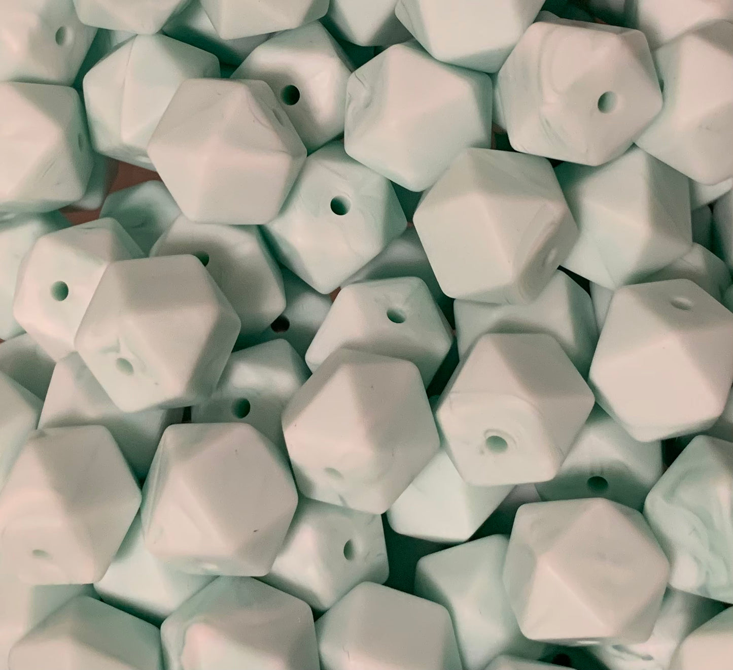 14mm Hexagon Mint Marble (Barely) Silicone Bead