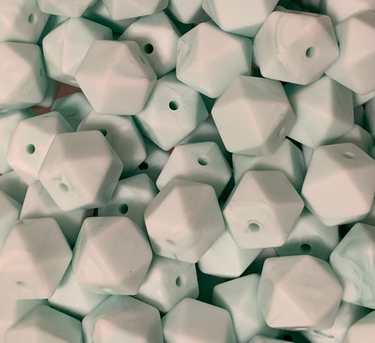 14mm Hexagon Mint Marble (Barely) Silicone Bead