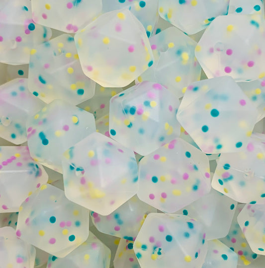14mm Hexagon Custom Mardi Gras Confetti Silicone Beads