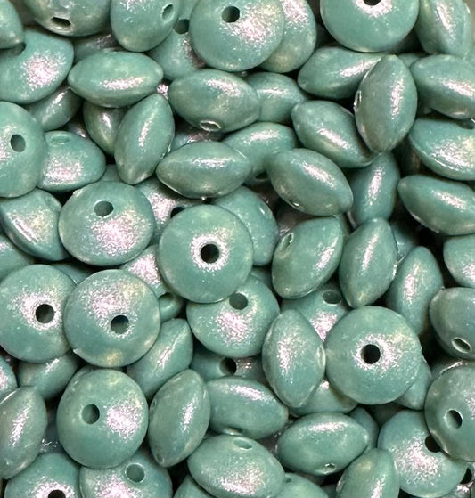 12mm Lentil Opal Dusty Teal Silicone Bead, Pearl Lentil