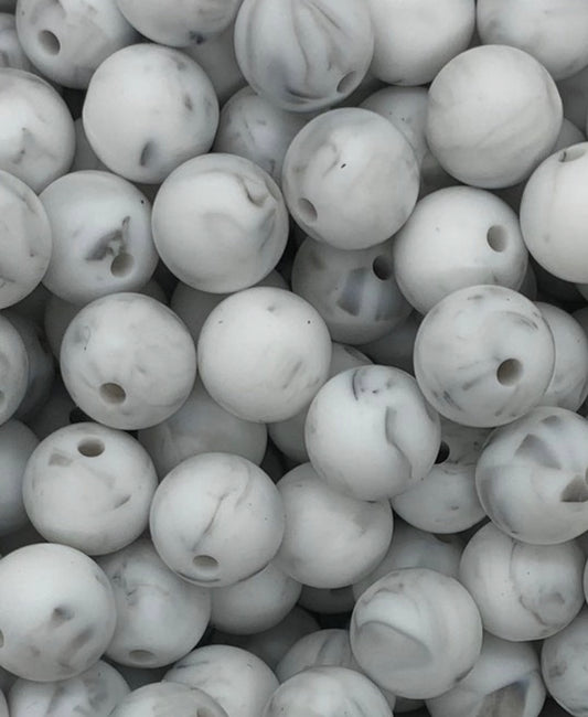 12mm Round Solid White Marble Silicone Beads