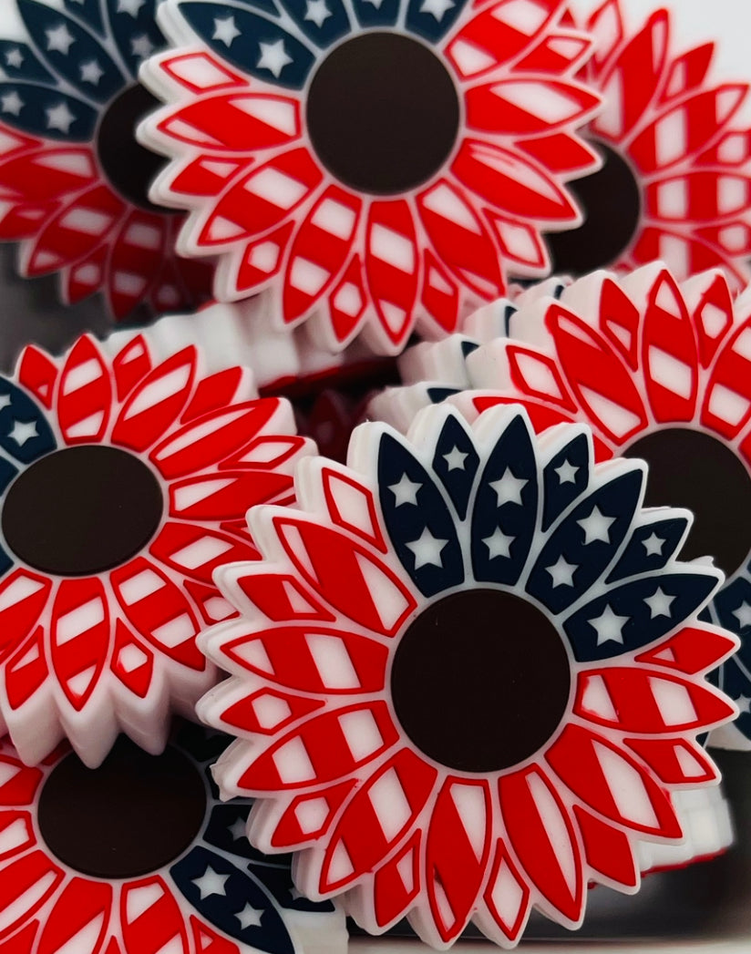 Custom USA Sunflower  Silicone Focal Bead, Daisy Silicone Bead, Flower Shape Silicone Bead