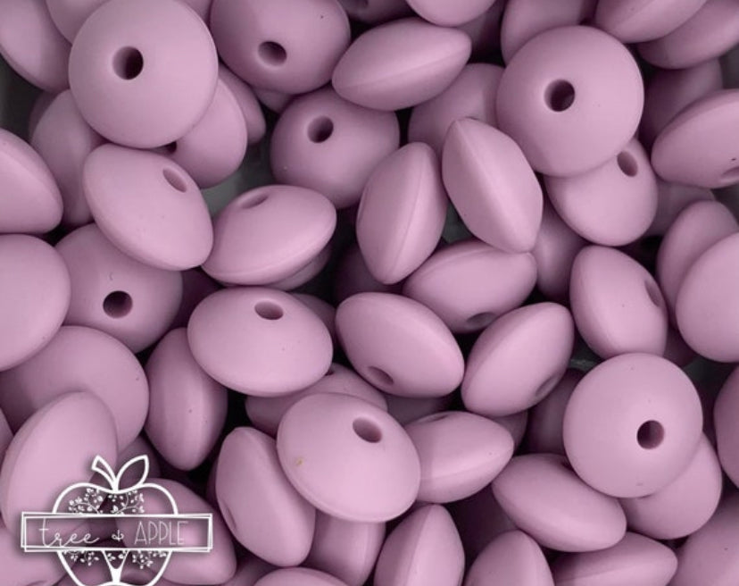 12mm Lentil Solid Lavender Silicone Beads