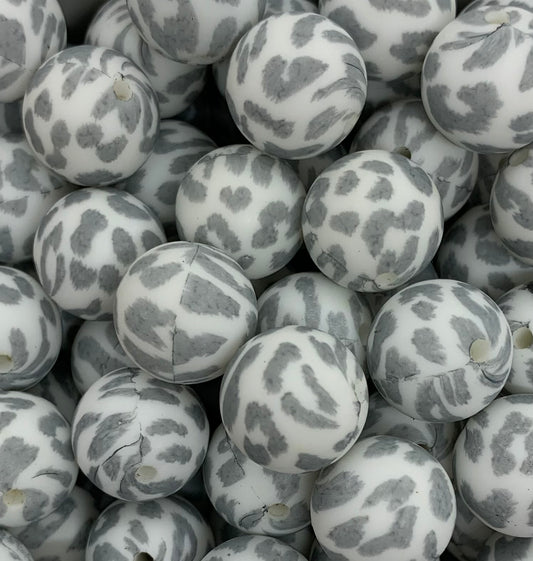 15mm Print Grey Cheetah Round Animal Silicone Beads