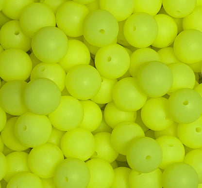 12mm Round GLOW Neon Yellow Silicone Beads, Glow in the Dark