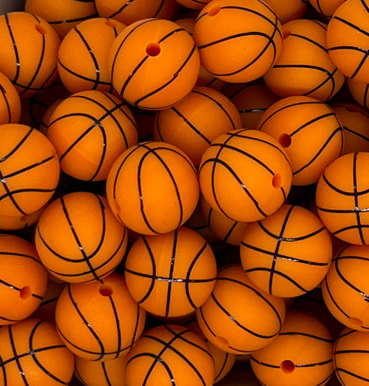 15mm Print Basketball Round Silicone Beads
