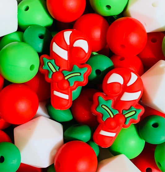Bead Mix - Holly Jolly Christmas Silicone Bead Mix, Christmas Bead Mix