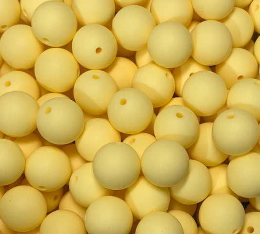 15mm Solid Custard Yellow Round Silicone Beads