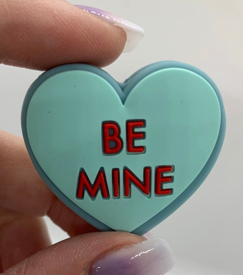 Blue Be Mine Candy Heart EXCLUSIVE Silicone Focal Bead, Valentine’s Silicone Bead, Heart Shape Silicone Bead