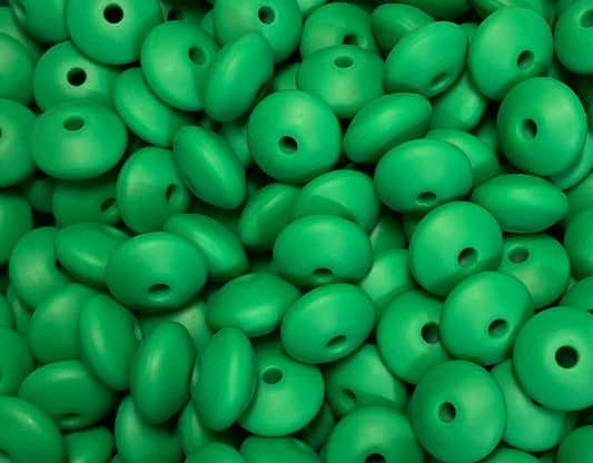 12mm Lentil Solid Fern Green Silicone Beads